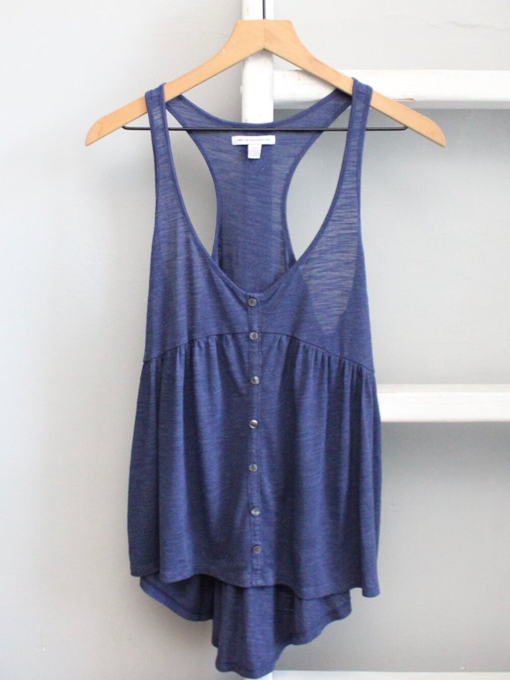 American Eagle Y2K 2014 Blue Babydoll Racerback Button V-Neck Tank Size Small